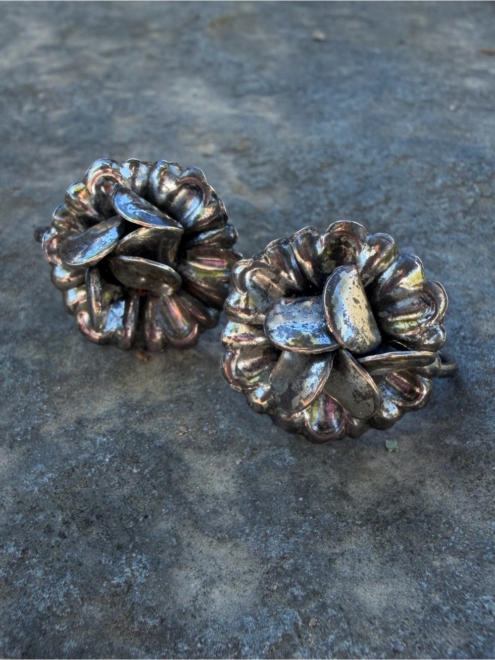 Vintage Sterling Silver Floral Screwback Clip On Earrings